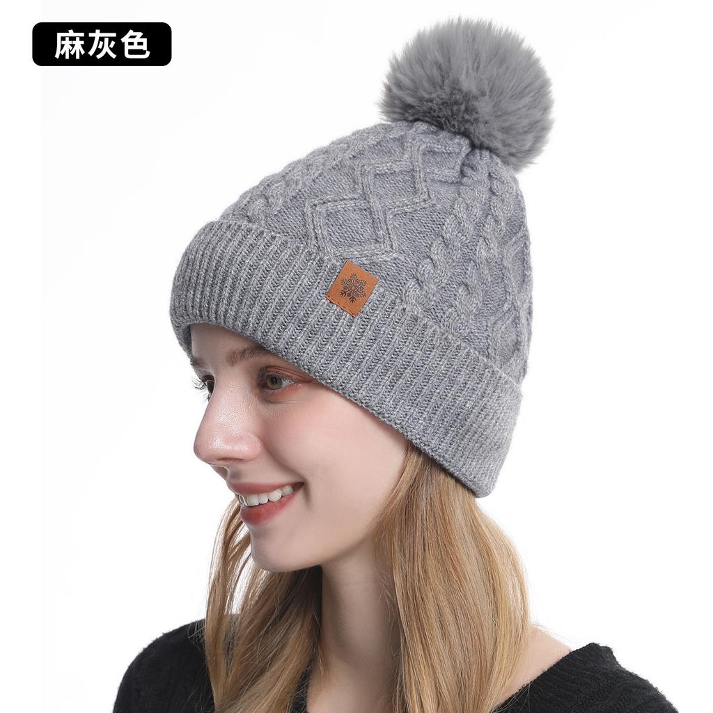 Knitted hat, scarf, gloves, three-piece set, women's winter velvet, warm outdoor riding, ear protection, wool, knitted hat