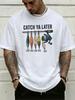Retro Fishing Rod Bait Lure Catch Ya Later Slogan Graphic Print Unisexs Crew Neck Short Sleeve Tee Casual Daily Soft Basic Wear Top