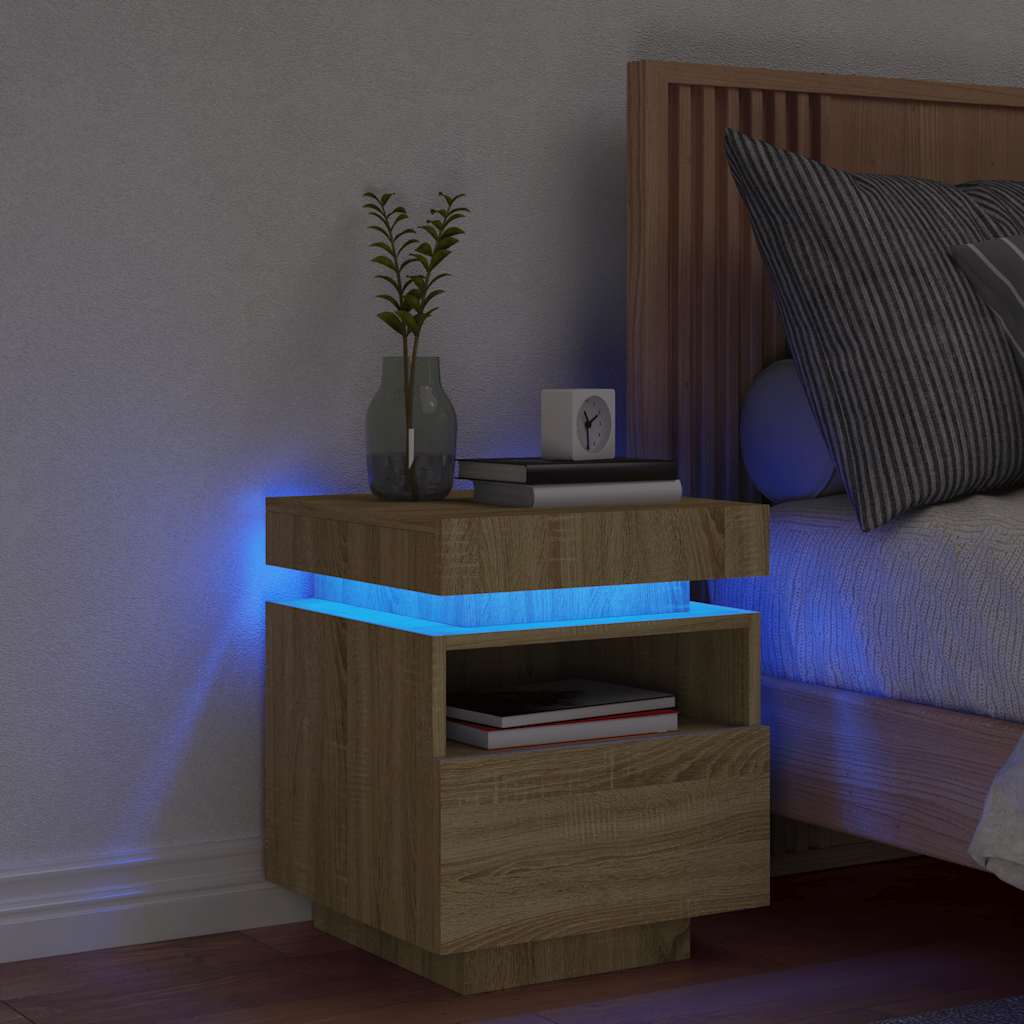 Vidaxl Nachttisch mit LED-Beleuchtung, Sonoma-Eiche, 40x39x48,5 cm