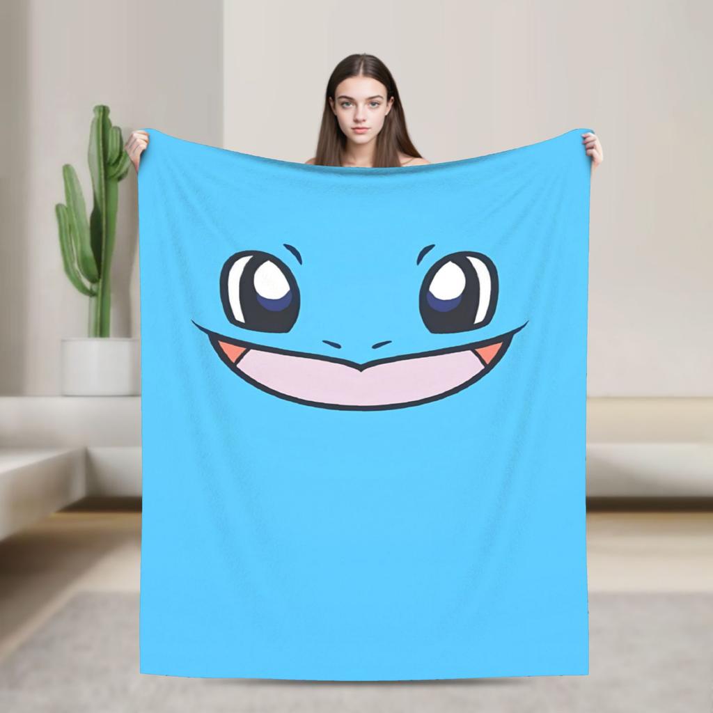 Squirtle Face Cartoon Plush Blankets Girls Boys Flannel Bedding Throws For Couch Chair Sofa Bed Super Soft Quality Bedspread
