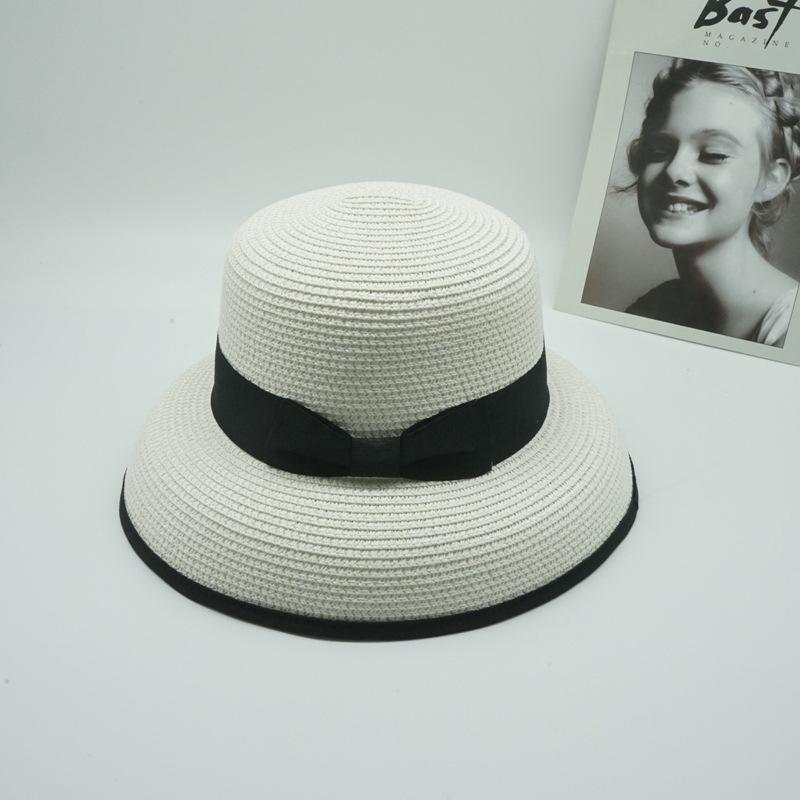 Summer Female Foreign Trade Small Fragrant Hepburn French White Black Edge Fisherman Top Hat Shading Holiday Beach Sun Straw Hat