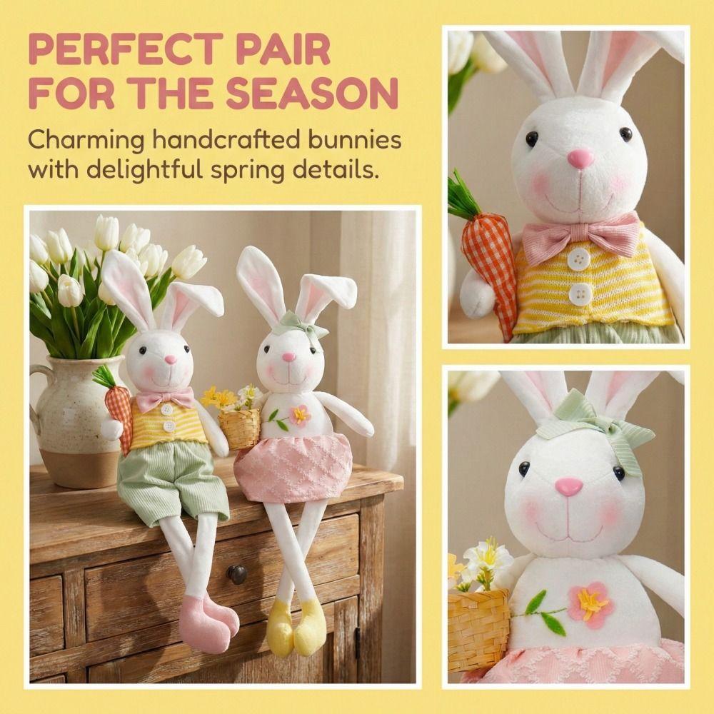 Carrot Flower Basket Easter Rabbit Decoration Adjustable Long Legged Rabbit Doll Office Desk
