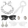 50s Women Costume Accessories Scarf Eye Glasses Headband Earrings Set For 50's Halloween Party