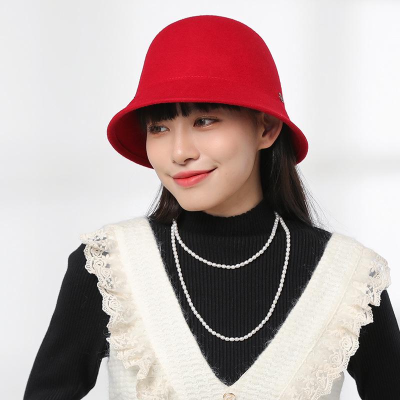 Autumn and winter windproof warm bucket hat female face small age reducing woolen hat trendy versatile simple basin hat