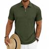 Men Vertical Cable Knit Half Zip Polo Shirt Short Sleeve Solid Slim Fit Casual Top