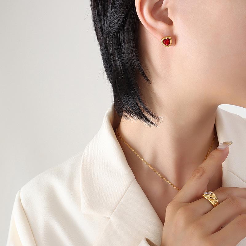 French Niche Multi-Color Zircon Love Pendant Necklace & Earrings Set