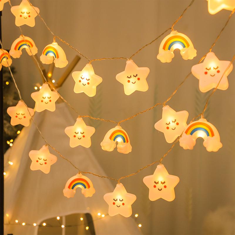 Creative LED Rainbow Star String Lights - Cloud Design for Kids' Rooms, Courtyard Decor, and Tent Atmosphere