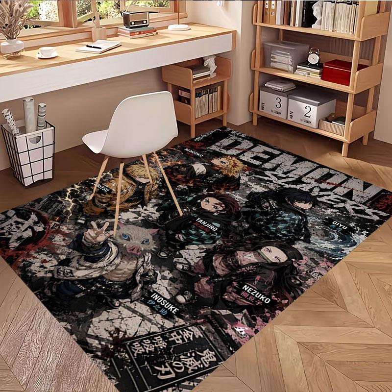 Demon Slayer Print Rug, Washable Floor Carpet, For Entryway Dorm Laundry Room Office Study, Home Decor Birthday Christmas Gift
