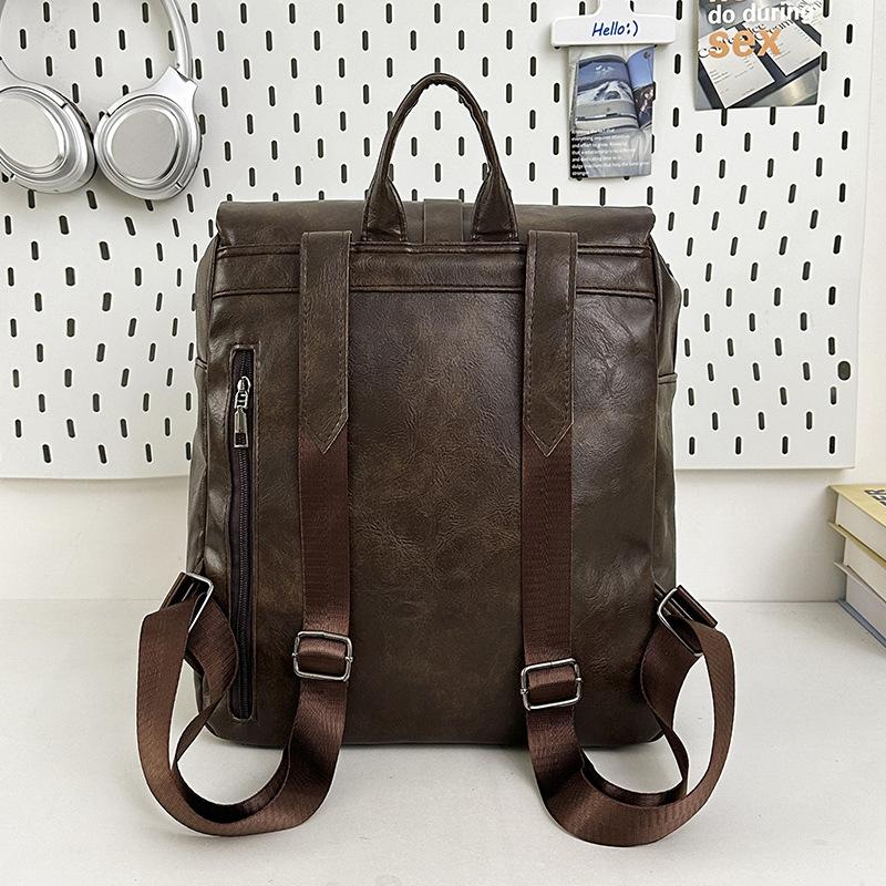 Schoolbag Vintage PU Leather Backpack Men's and Women's Commuter Niche Design Sense Travel Backpack Advanced Sense Student School Bag Computer Bag
