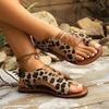 Fashion Leopard Print Gladiator Sandals Women 2025 Summer Ring Toe Lightweight Beach Shoes Woman Roman Style Elastic Band Flat Sandalias