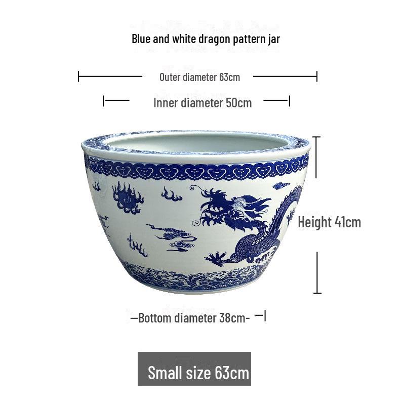 Blue & White Ceramic Large Outdoor Vase for Lotus, Aquatic Plants, or Fish