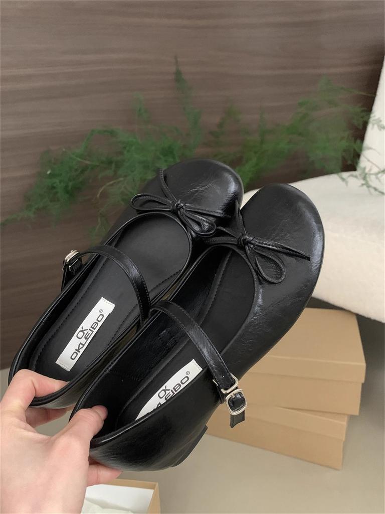 Inner Height Increase Silver Bow Mary Jane Single Shoes Women's Shoes 2025 New Popular Fairy Style Ballet Shoes