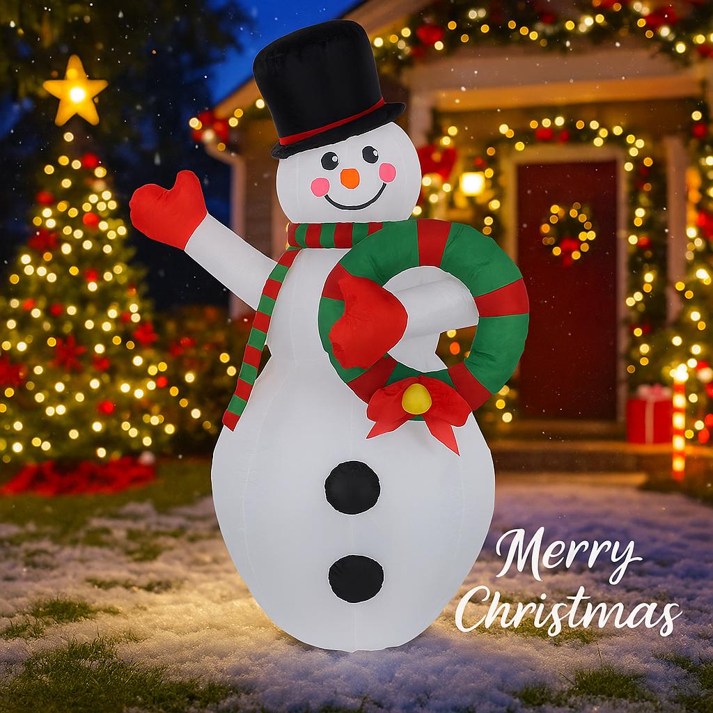 5.9FT Giant Inflatable Toy Snowman Wreath Xmas Yard Lawn Party Decoration with LED Lights Christmas Home Supplies Ornament Gift