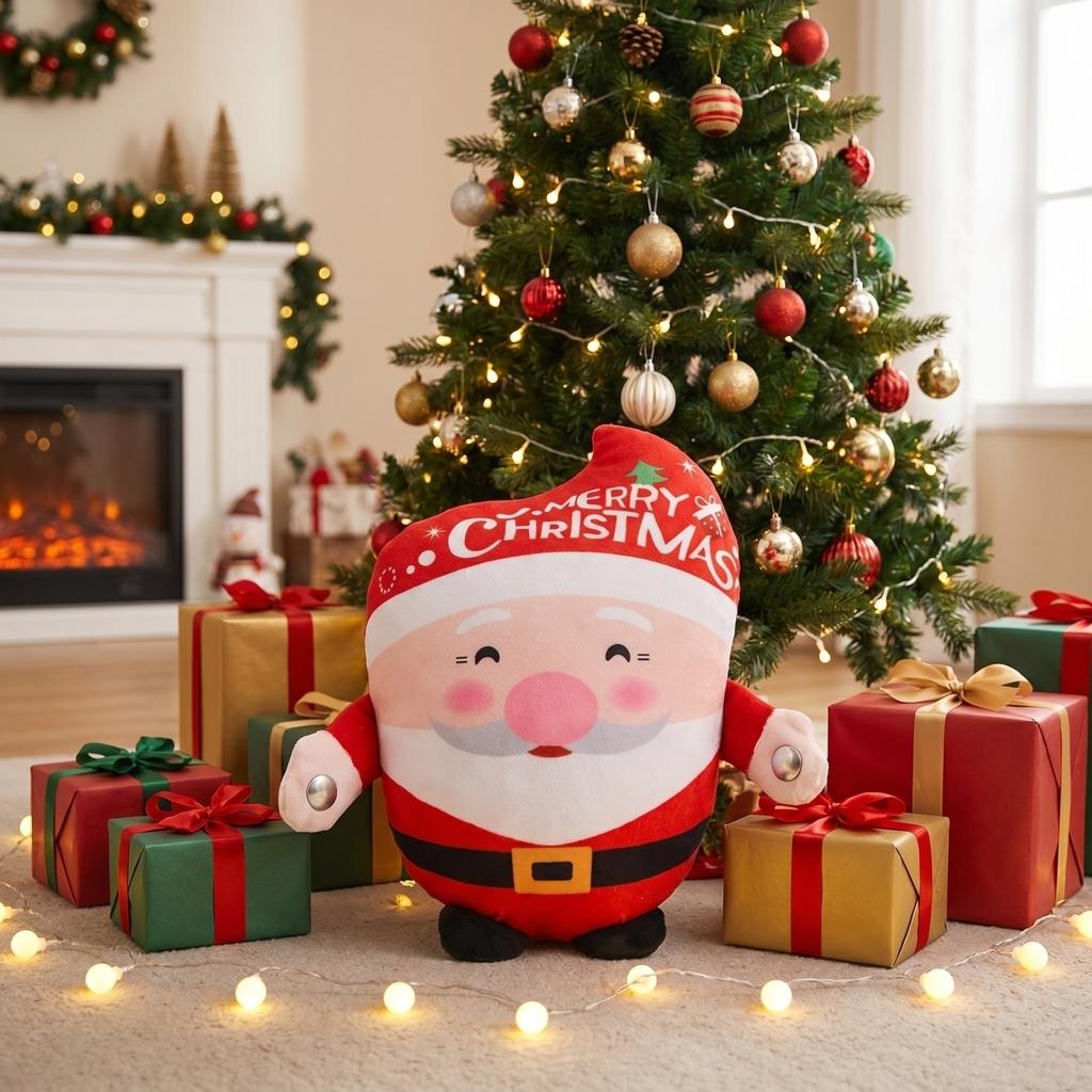 Juguete de Peluche Interactivo de Papá Noel con Sensor de Ritmo Muñeco Suave Relleno para Niños Decoración y Regalo de Navidad