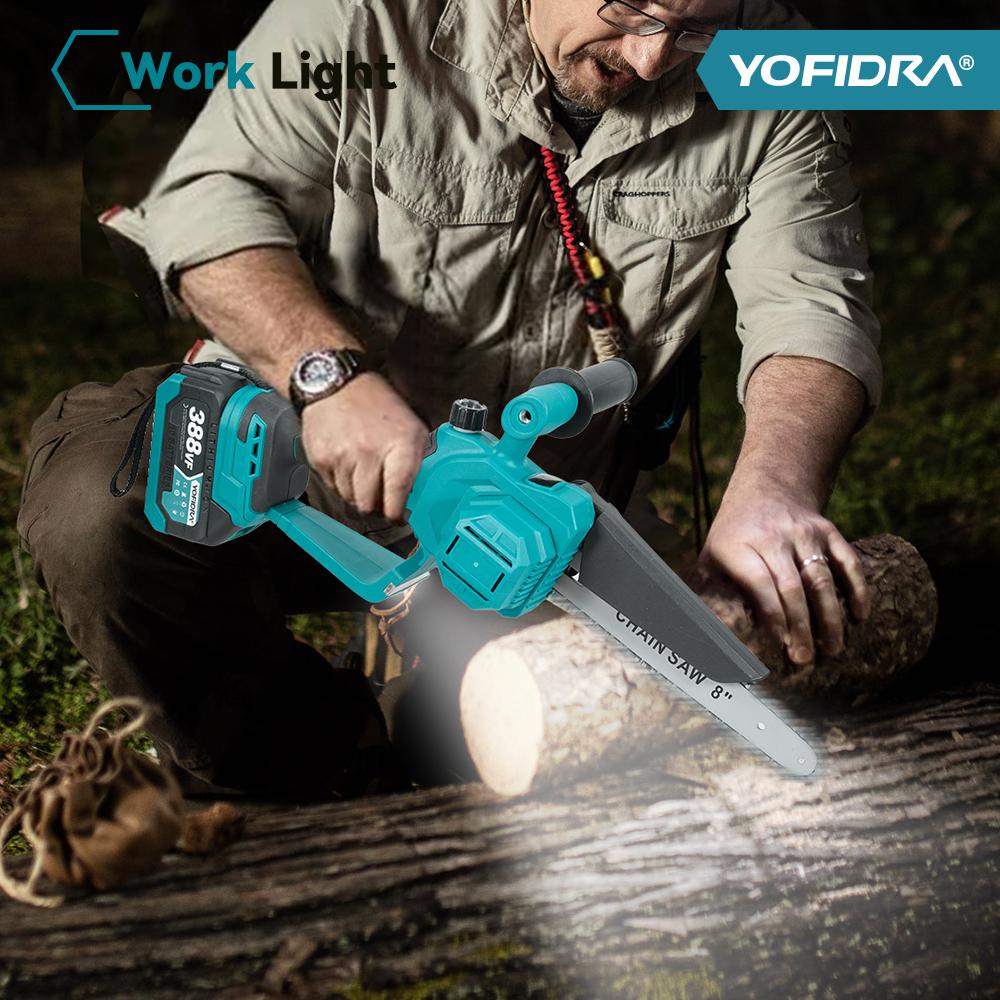 YOFIDRA 8-Inch 4500W Brushless Electric Pruning Saw Cordless Chainsaw for Woodworking Compatible with Makita 18V-21V Battery