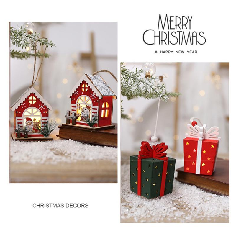 Led Ahşap Noel Evi Mini Noel Kar Evleri Ahşap Kış Köyü Bina Figürinleri Masa Süsleri Tatil Partisi Dekoru