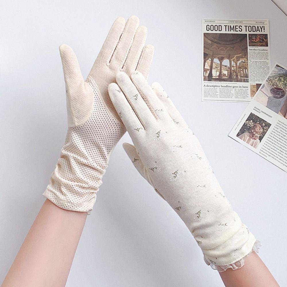 Cotton Touch Screen Mid-length Mittens Sunscreen Gloves Riding Driving Gloves Women Gloves