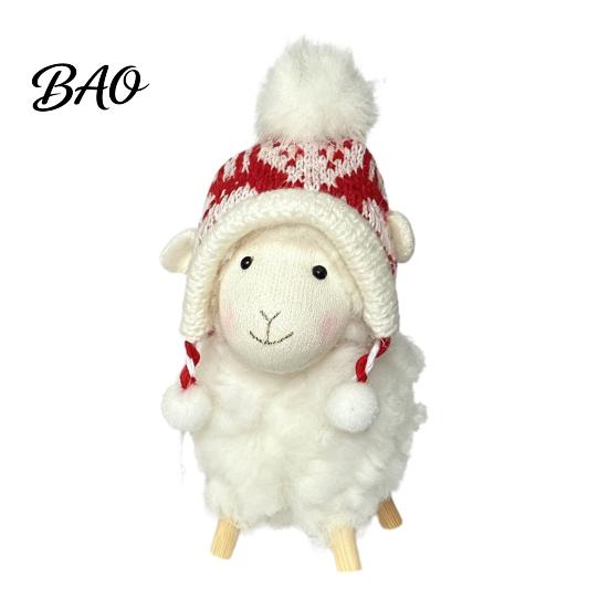 Nordic Style Holiday Decor Plush White Sheep Christmas Ornament, Cute Knit Hat Lamb Tabletop Decoration, Soft Handmade Fabric Ornaments Hanging