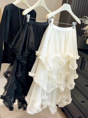 Layered Lace and Mesh A-Line Skirt for Women - Lightweight, Fluffy, and Perfect for Early Spring.