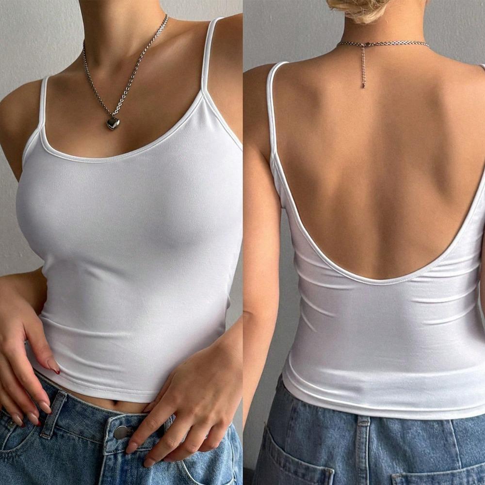 Spaghetti Strap Crop Tops Women Solid Color U Neck Camis Fashion Tube Top Female Sleeveless Camisole