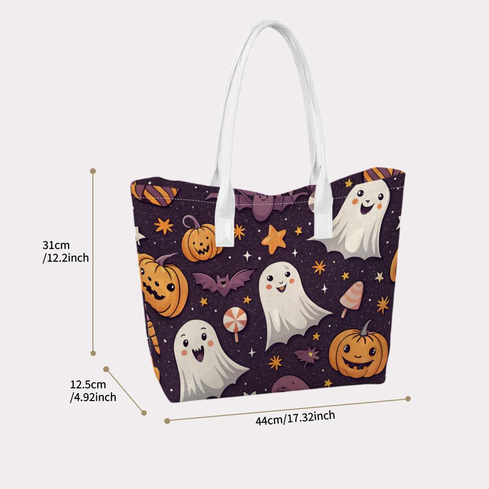 Cute Halloween Ghost Pumpkin Tote Bag Fashion Portable Casual Daily Handbag for Halloween Gifts Shopping