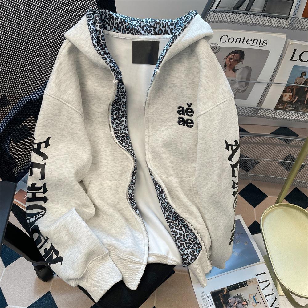 Unisex Retro Gothic Leopard Print Hoodie Jacket for Fall/Winter