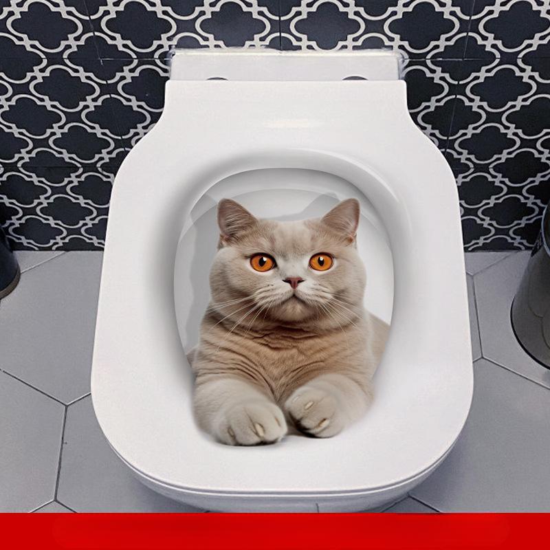 Creative Realistic Cute Cat Vision 3D Toilet Sticker Fun Animal Bathroom Toilet Lid Decor Self-adhesive PVC Waterproof Painting