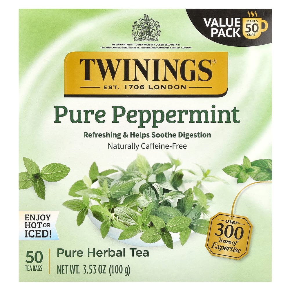 iHerb Twinings Pure Peppermint Herbal Tea, Caffeine-Free, 50 Tea Bags, 100g (3.53oz)