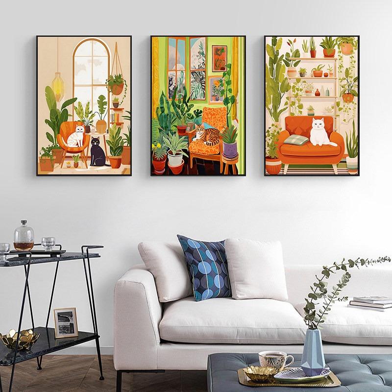 Bathroom Decorative Painting Cat American Retro Toilet Bathroom Canvas Painting Wall Art Poster for Modern Bathroom Home Decor