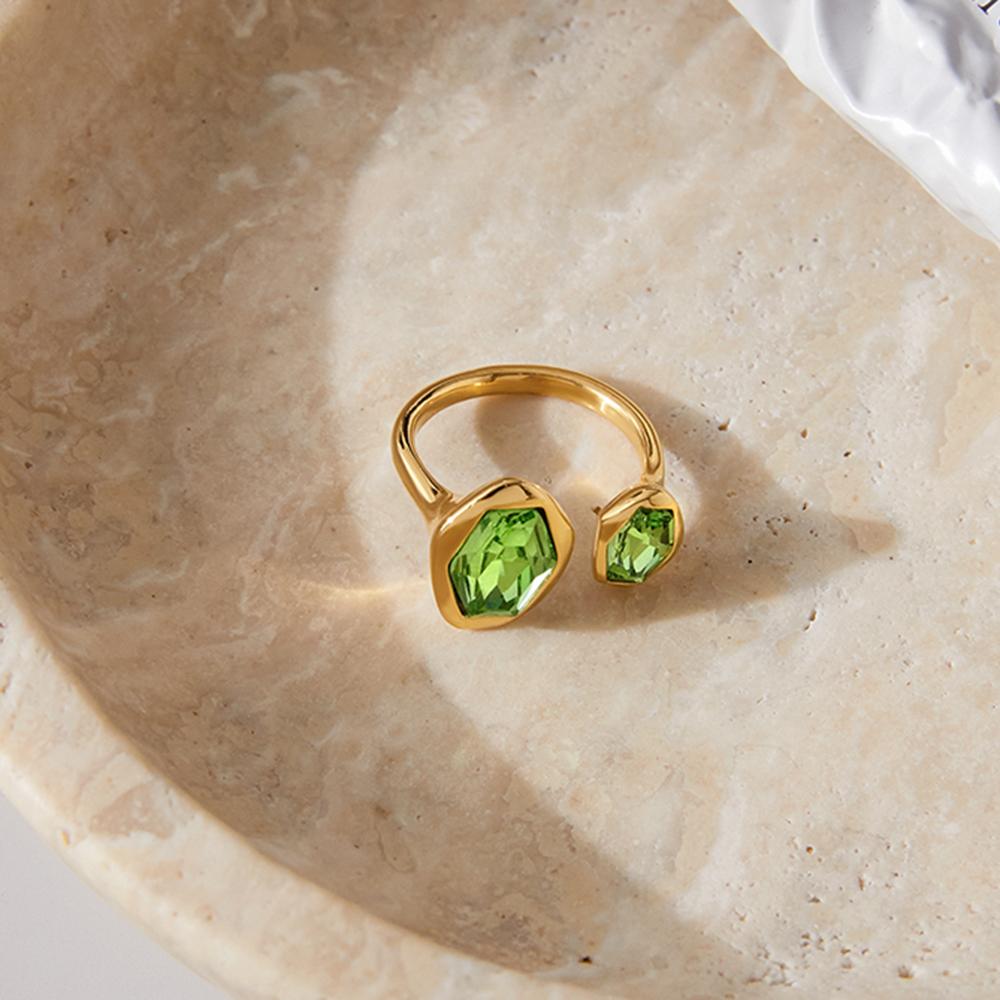 Yori Smooth Stainless Steel Zirconia Open Golden Ring PVD Plated Stainless Steel Rust Proof Summer Jewelry Wholesale