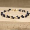 Black Onyx Double Strand Bead Bracelet – Gold Accent Dainty Jewelry, Protection Calm Gift for Women