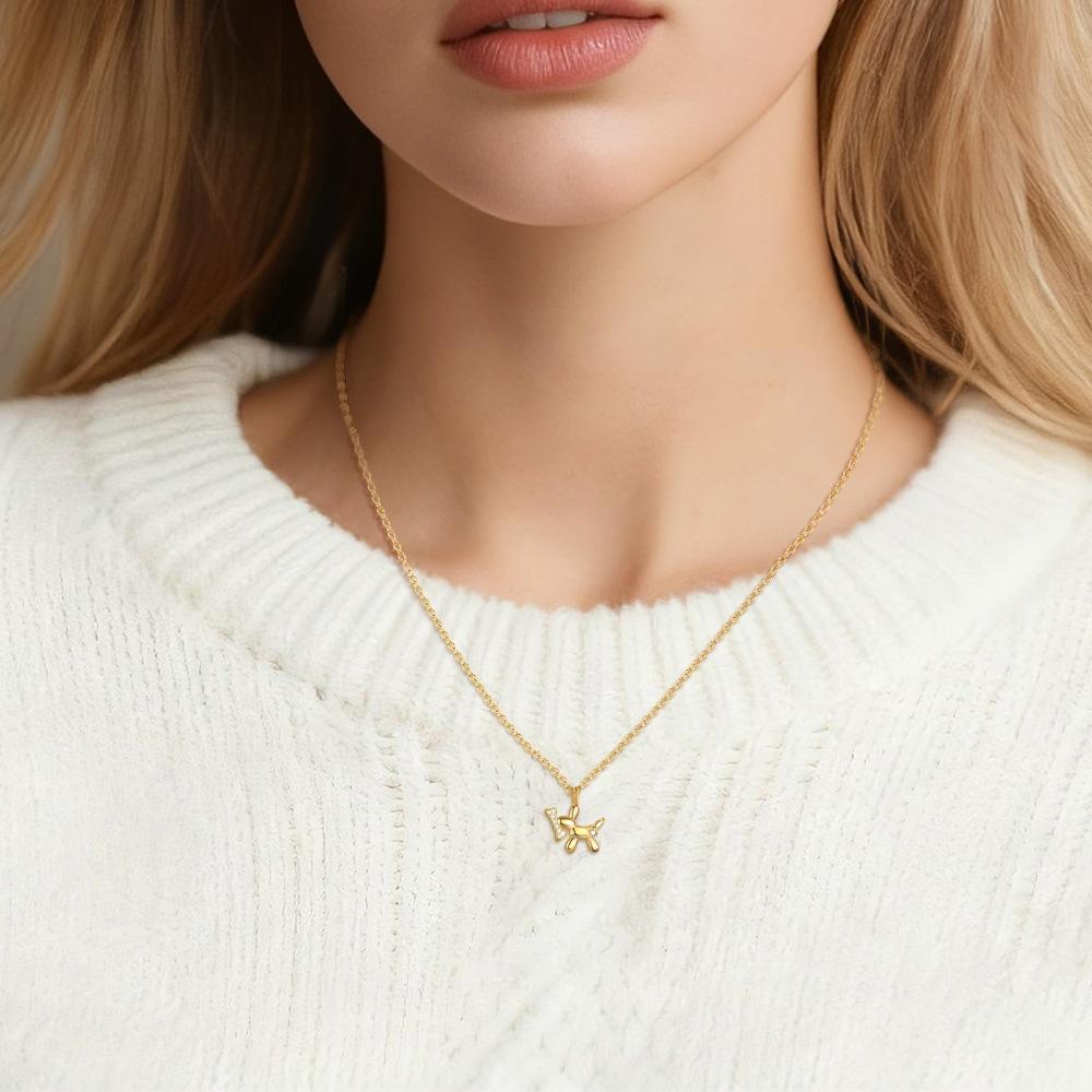 Sterling Silver Playful Balloon Dog Necklace for Women Fashion Statement Luxury Chic Animal Pendant Clavicle Chain