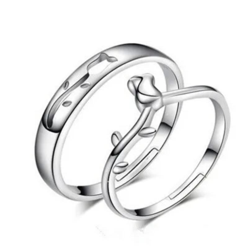 Fashion Exquisite Silver Color Pair Rings for Women Men Adjustable Couple Engagement Wedding Gift Jewelry Accessoires