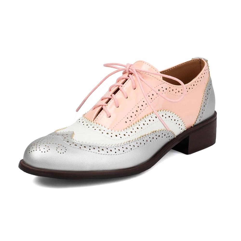 Fashion Vintage Style Casual Lace up Shoes For Women Oxfords Fashion  Mixed Colors Women Flats Lady PU Leather Single Shoe Big Size