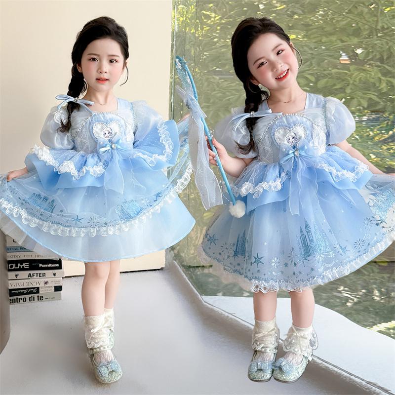 Girls' Summer Dress 2026 New Style Baby Girl Elegant and Beautiful Elsa Princess Dress Children's Summer Dress Dress