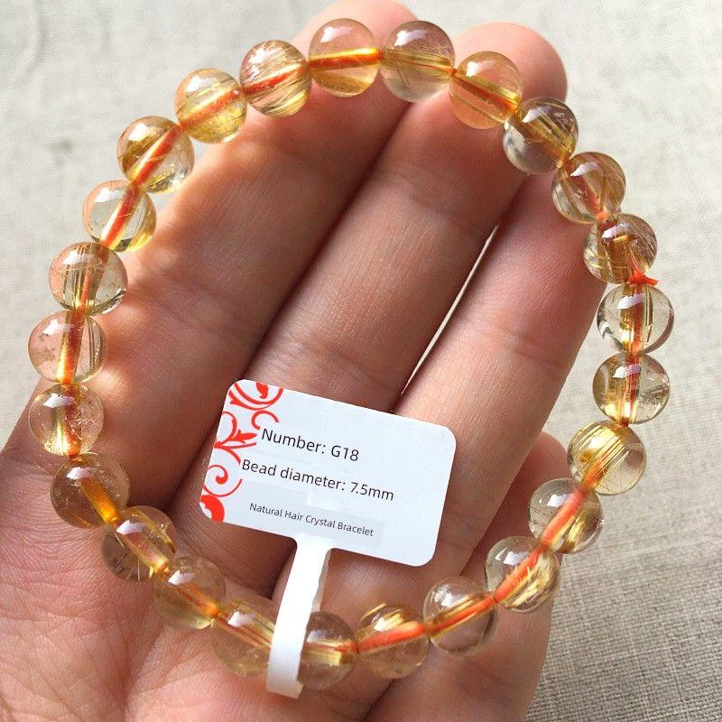 

Smooth Hair Cat Eye Rutile Bracelet Gold Rutilated Quartz Single Circle Bracelet Bring In Wealth and Treasure Gold Crystal Jewelry Gift One Thing One G18 bead diameter: 7.5mm