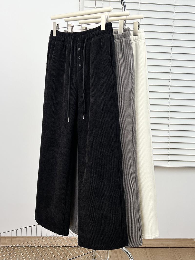 

Plus Size Women s Velvet-Fleece Wide Leg Button Drawstring Pants 4XL чёрный