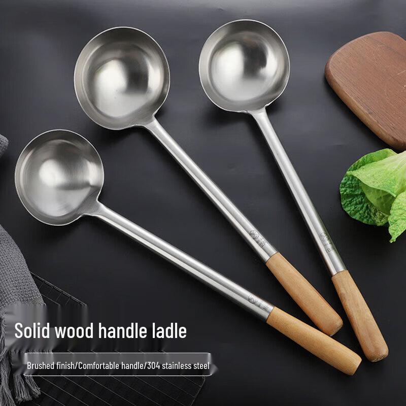 304 Stainless Steel Slotted Spoon with Wooden Handle