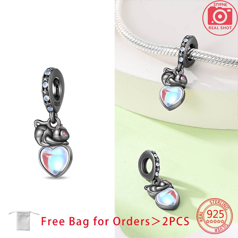 Black Cat Beads Pendant Fit Bracelet Necklace Accessories Bead Charms Copper Jewelry Making Fine Jewelry Gift