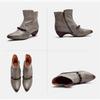 Johnature Genuine Leather Pointed Toe Ankle Boots Fashionable Versatile Mid Heeled Women's Shoes