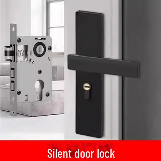 Black Magnetic Door Lock with Silent Handle for Bedroom