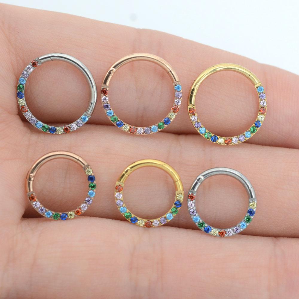 16G Colored Cubic Zirconia Gold Plated G23 Titanium Piercing Body Jewelry Earrings Nose Rings for Women