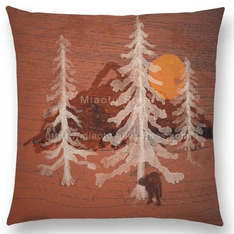 Neueste Kissenbezug Tiere im Wald Tag und Nacht Berge Sonne Mond Erkundung Camping Fuchs Wolf Kissenbezug