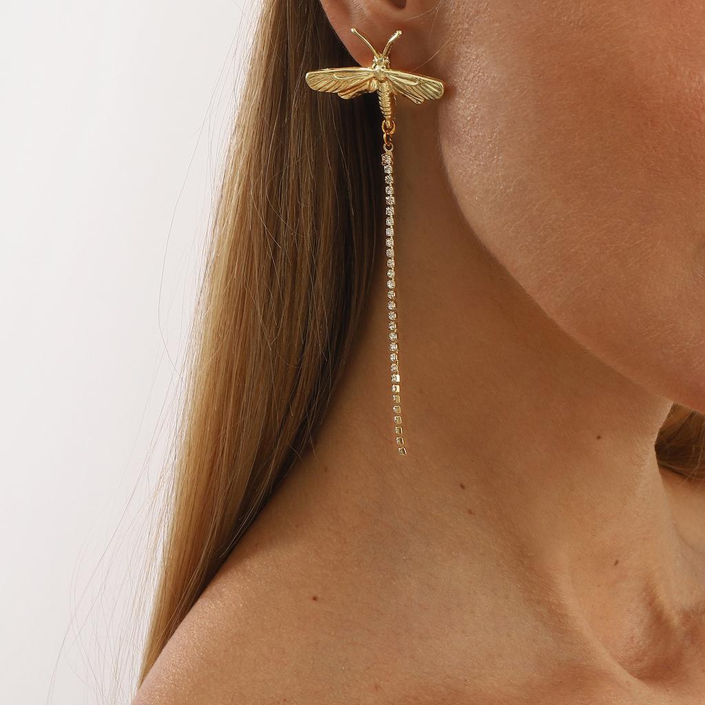 Simple Alloy Fringed Long Earrings, Spring and Summer Retro Niche Dragonfly Earrings for Women