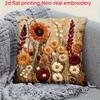 2D Flat Printed Faux Embroidery Floral Pillow Covers Peach Skin Vintage Sunflower Cushion Case For Sofa Spring Home Decor 45X45