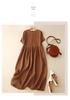 Elegant Summer 2026 Cotton Linen Dress - Artistic, Round Neck, Mid-Sleeve, Belted, Wide Hem