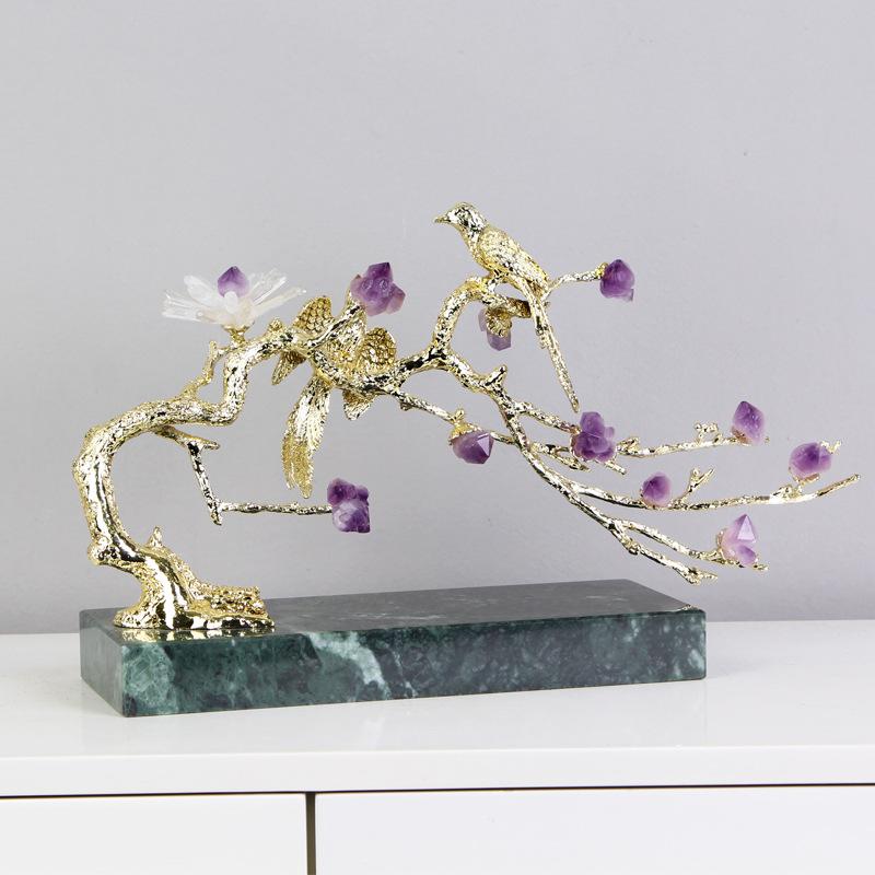Аметистовое дерево Золотое дерево Металлическое ремесло Хрустальная скульптура Ручная работа Хрустальная статуэтка Металлические декоративные фигурки Украшение для дома