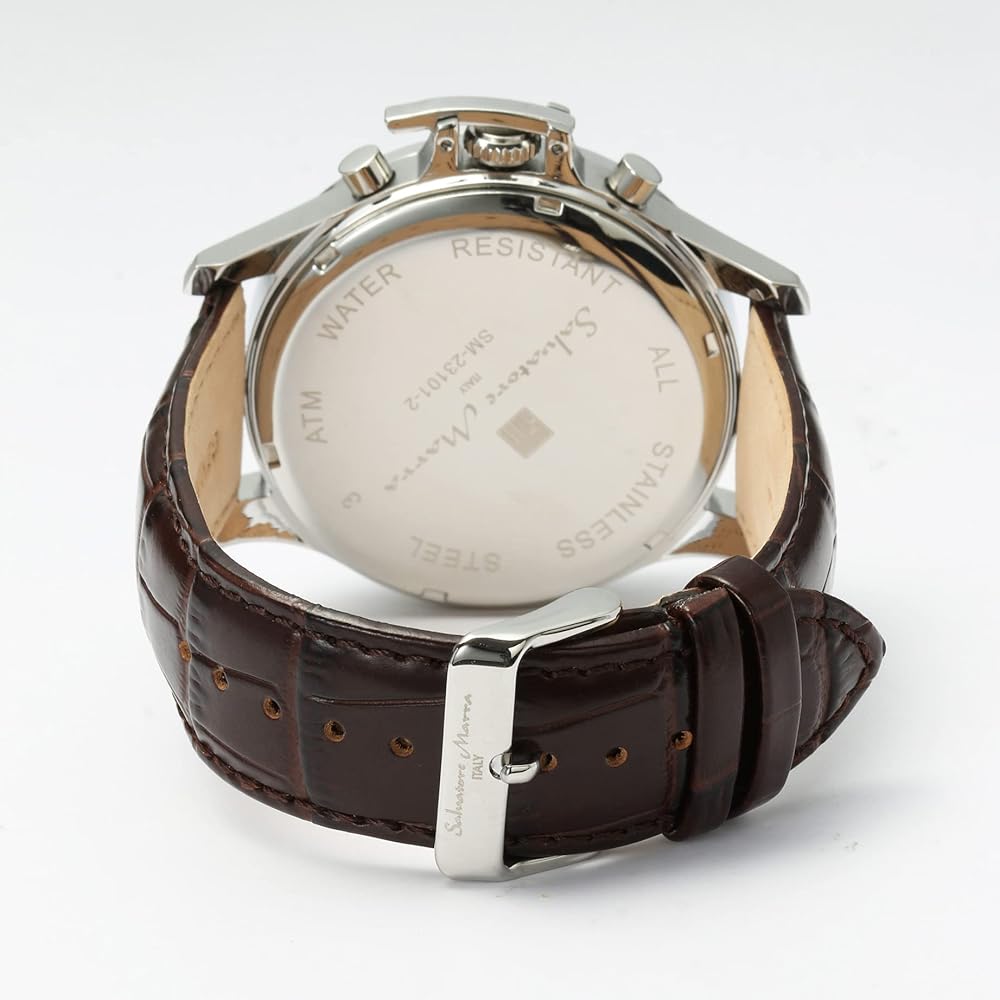 Salvatore Marra Men's Quartz Analog Watch White Leather Strap Business Casual with Watch Cloth