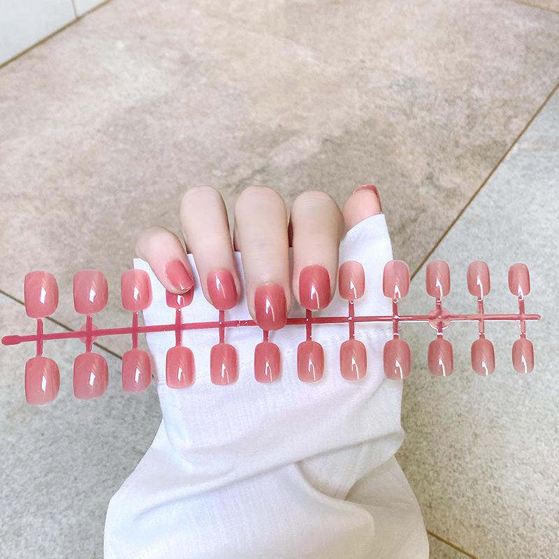 24 pçs/set DIY Unhas Rápidas Curto Quadrado Redondo Cor Sólida Brilhante Unhas Falsas Multi-cor Tiras Acabadas Desgaste Manicure