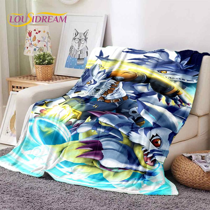 Retro Digimon Adventure Potwór Kreskówka Miękki Koc Flanelowy, Koc do Rzucania Wygodny Koc na Piknik Łóżka Kanapę Domowy Sypialnia